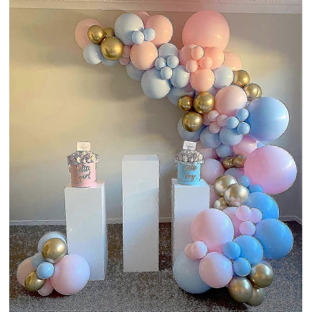 124 Pcs Blue Pink Gold Balloons Garland Arch Kit With Balloon Accessories For Birthday Baby Shower Gender Reveal Party Supplies