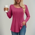 thumbnail image 2 of larppty Long Sleeve Shirts for Women Fall Tops Dressy Casual Blouses Pleated Scooped Neck Tunic Tops (Hot Pink, XXL), 2 of 5