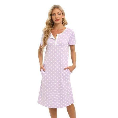 

Sunsent Women s Short Sleeve Casual Nightshirt Polka Dot Nightgown Round Neck Sleepwear Pajama Dress with Pockets S-XXL