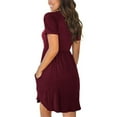 thumbnail image 4 of B91xZ Robe d'Été Élégante pour Femmes Col en V Manches Courtes à Volants Couleur Unie Décontractée Robe d'Été, Rouge S, 4 of 4