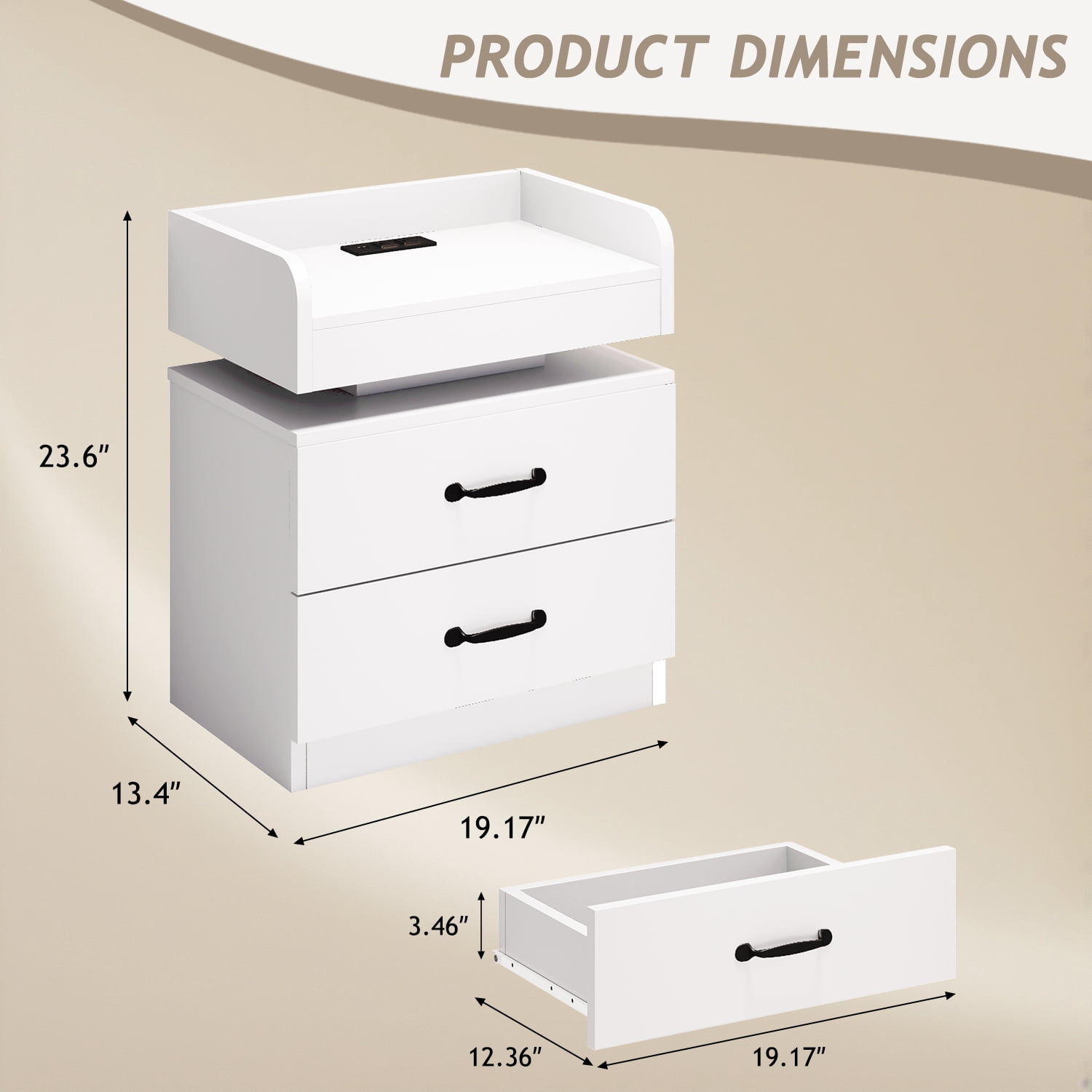 4 EVER WINNER Nightstand Set of 2 with Charging Station, LED Night Stand with 2 Drawers, Modern Beside End Table Side Table for Bedroom Living, White