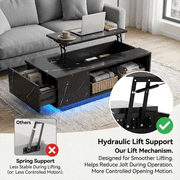 Lift-Top Coffee Table with Wireless Charging, Bluetooth Speaker, USB Ports & LED Lights, Black