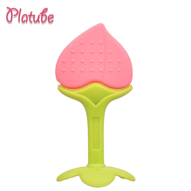 Juguetes para la dentición (1 paquete) - Juego de llaves para la dentición infantil, sin BPA, congelador orgánico natural seguro para bebés y niños pequeños, mordedores de silicona para bebés - melocotón-melocotón- brillar Electrónica
