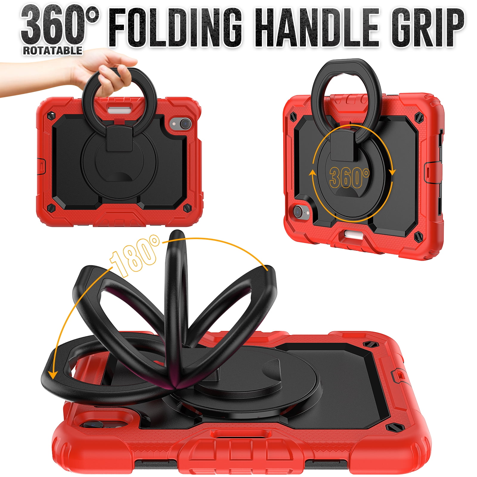 iPad Mini 6 Case 2021, Dteck 360 Rotating Heavy Duty Shockproof with Rugged Stand Pencil Holder for Kids Case for iPad Mini 6th Generation 8.3 Inch - Shoulder Strap, Screen Protector, Red