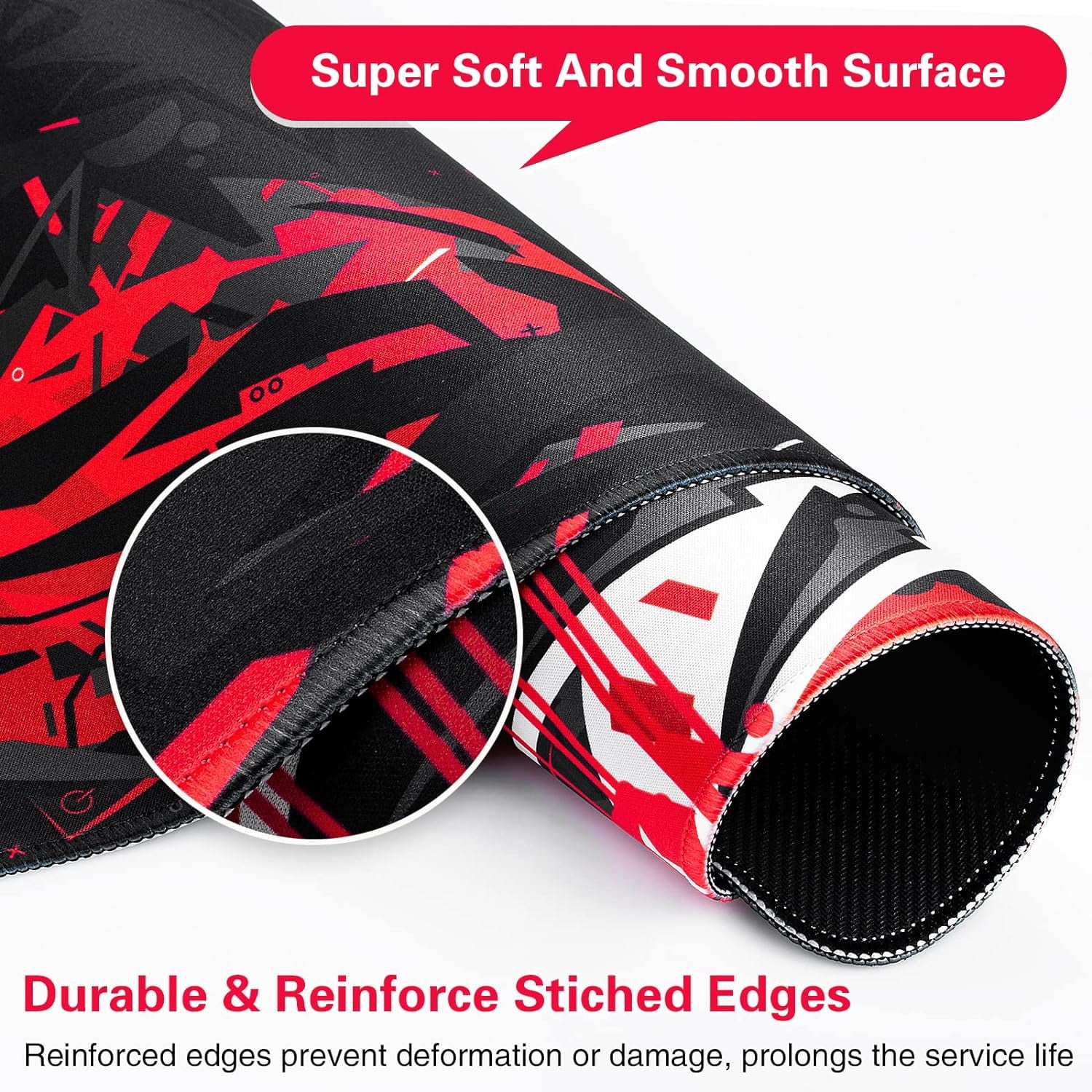 Gaming Mouse Pad, Extended Mouse Pad 31.5x15.7inch XXL Large Big Computer Keyboard Mouse Mat Desk Pad with Non-Slip Base and Stitched Edge for Home Office Gaming Work (Black Red)