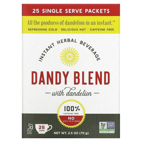 Dandy Blend, Instant Herbal Beverage With Dandelion, Caffeine Free, 25 Single Serving Pouches Pack of 4