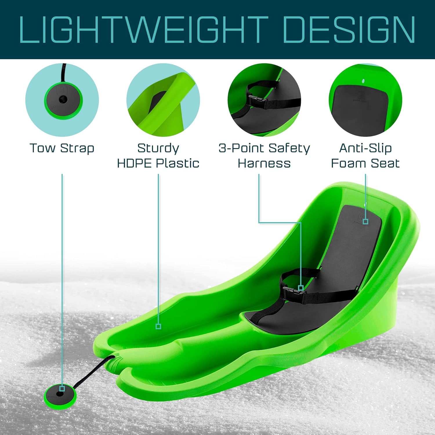 Gizmo Riders Baby Rider Mystic Green Pull Snow Sled for Toddlers, 55 lbs , Ages 6 Months+