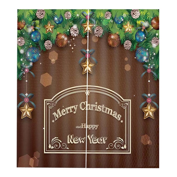 2 piezas de cortina de poliéster navideña para ventana, panel de cortina, impermeable, Feliz Navidad - 170x200cm