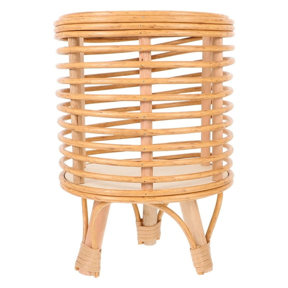 WRITWAA Boho Style Handmade Rattan Plant Stand with Woven Basket, Decorative Indoor Flower Pot Holder for Home and Garden