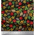 thumbnail image 2 of Soimoi Black Cotton Voile Fabric Colorful Leaves Clip Art Print Fabric by the Yard 56 Inch Wide, 2 of 3