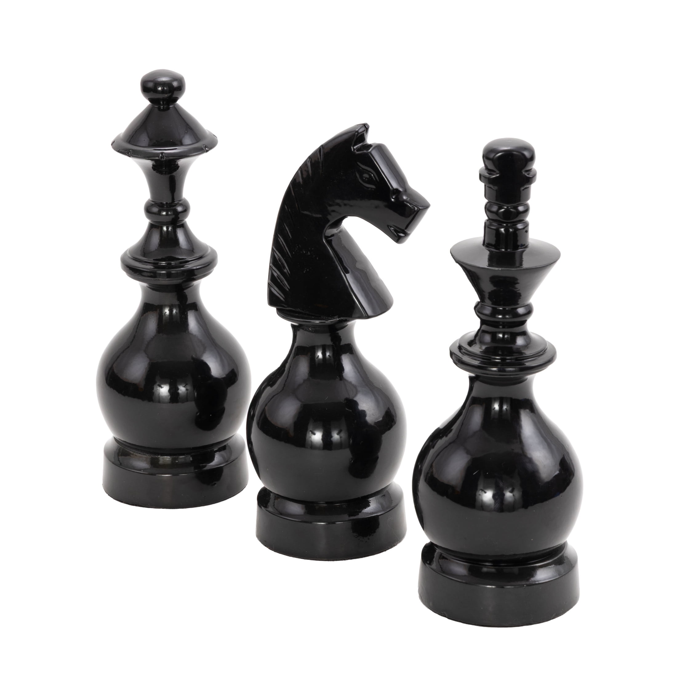 9", 9", 8"H Gray Aluminum Metal King, Knight, Bishop Chess Sculpture, by DecMode (3 Count)
