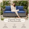 thumbnail image 4 of Orithm 3-Seat Navy Blue Patio Wicker Couch, High Back Outdoor Rattan Sofa with 4.3" Thick Cushion, Steel Frame Weather Resistant Patio Furniture for Backyard Garden, 4 of 9