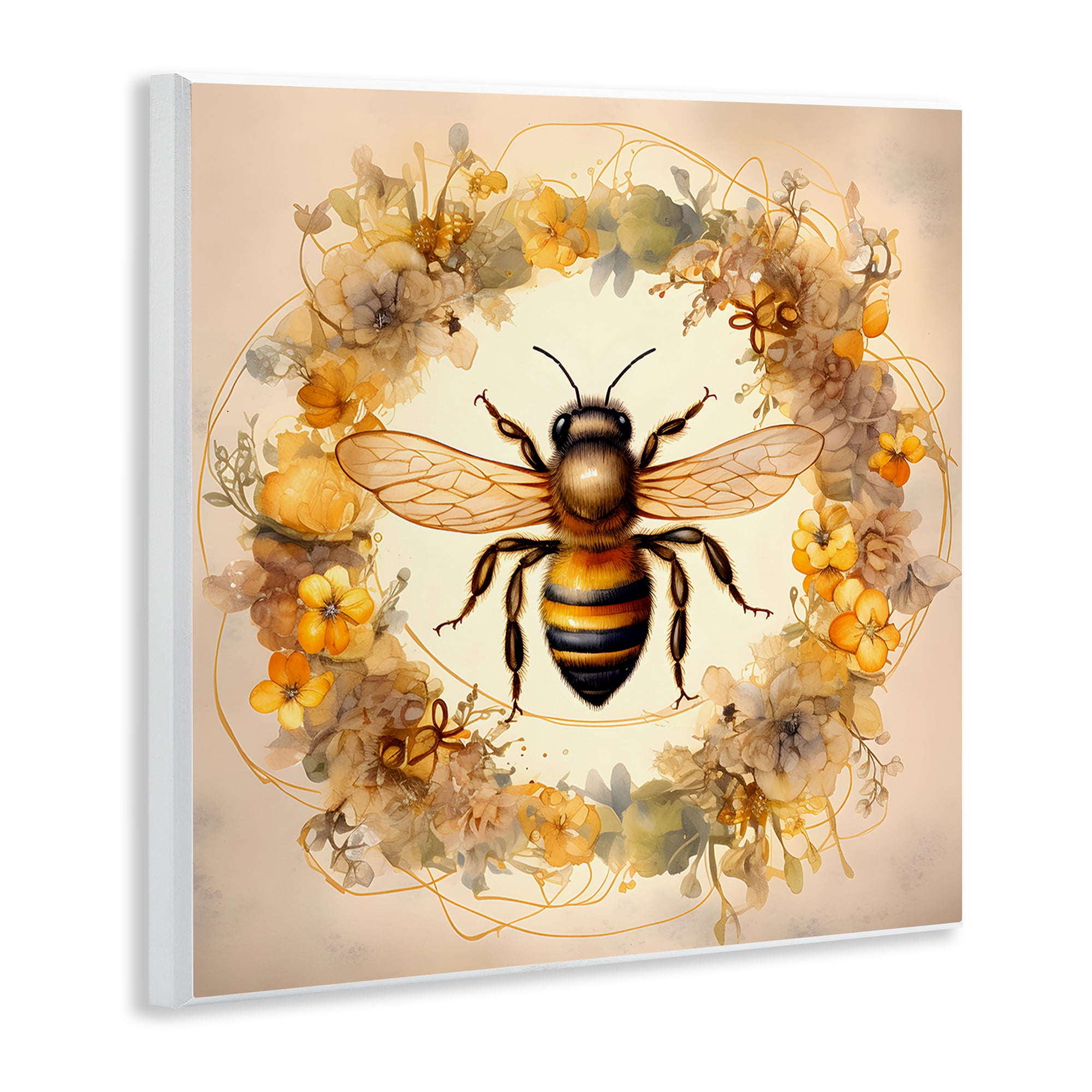 Stupell Industries Country Bee Wreath Animals & Insects Painting Unframed Art Print Wall Art, 12 x 12