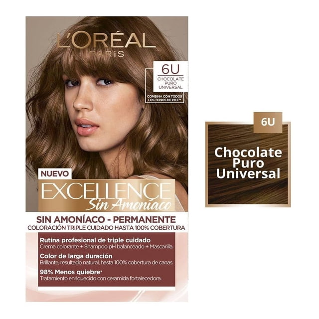 Tinte para cabello L'Oréal Excellence Sin Amoníaco 6u chocolate puro universal