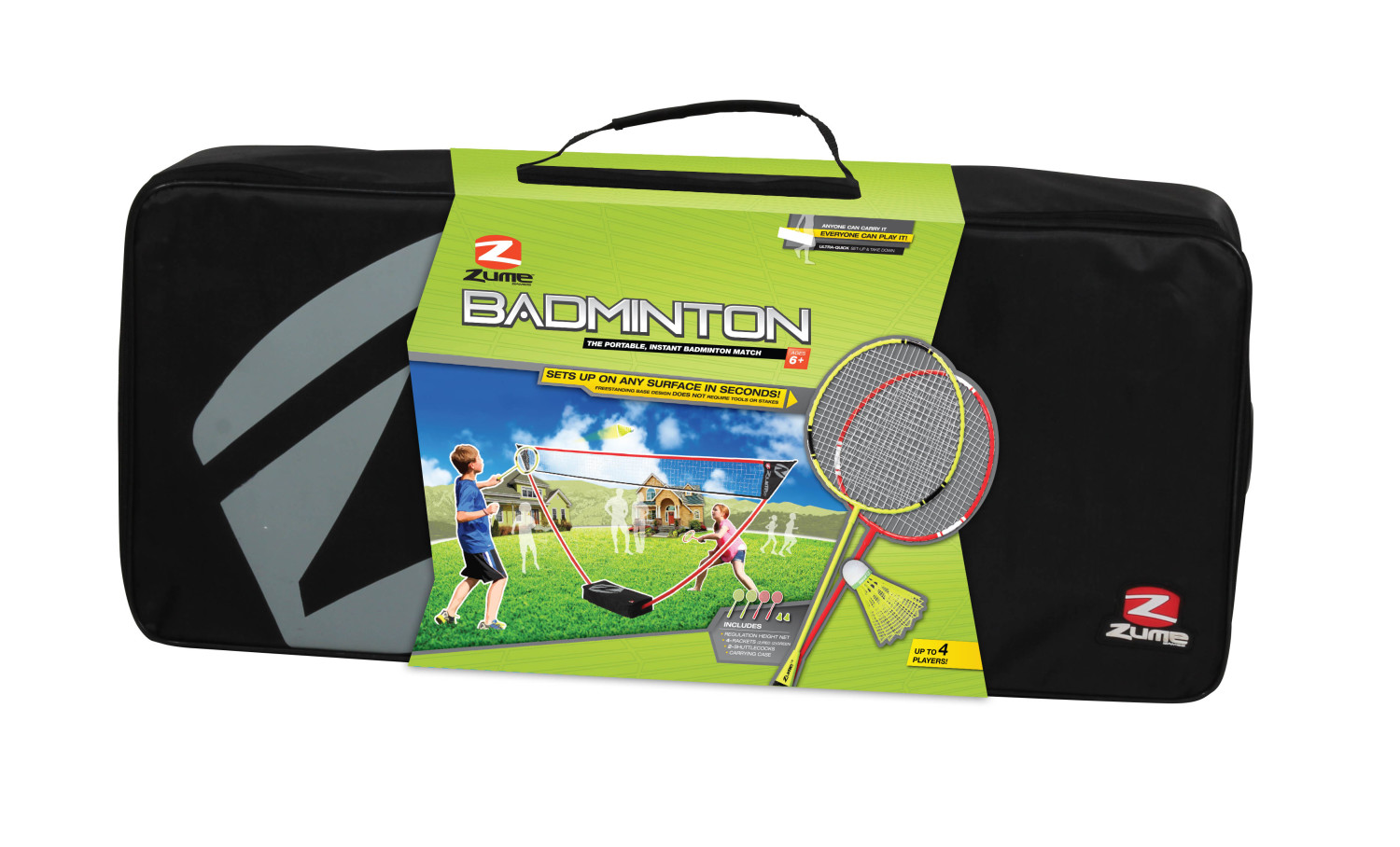 Zume Games Portable Badminton Set with Freestanding Base Sets Up on Any Surface in Seconds. No Tools or Stakes Required - image 3 of 12