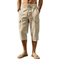 thumbnail image 5 of HOMADLES Men's Capri Cargo Pants Loose Fit Elastic Waist Breathable Workout Pants Outdoor Hiking Running Pants Khaki Size L, 5 of 10