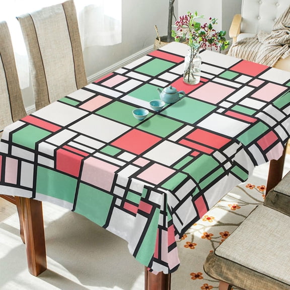 Yayeee Tablecloths 54" x 54" Rectangle Wrinkle Resistant Party Table Cover, Red Abstract Geometric