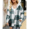thumbnail image 2 of Abrigo de lana para mujer Abrigo para niñas Patrón de cuadros con capucha de moda para primavera Otoño Invierno Verde XL, 2 of 8