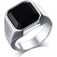 thumbnail image 1 of NETSENG Men's Black Onyx Rings Men's Stainless Steel Square Agate Signet Ring, Father Jewelry Gifts For Him, Men's Rings For Boys, 1 of 7