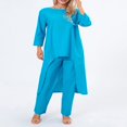 thumbnail image 3 of Women‘s Long Sleeve Irregular Tops Solid Color Pants Loungewear Sets, 3 of 9