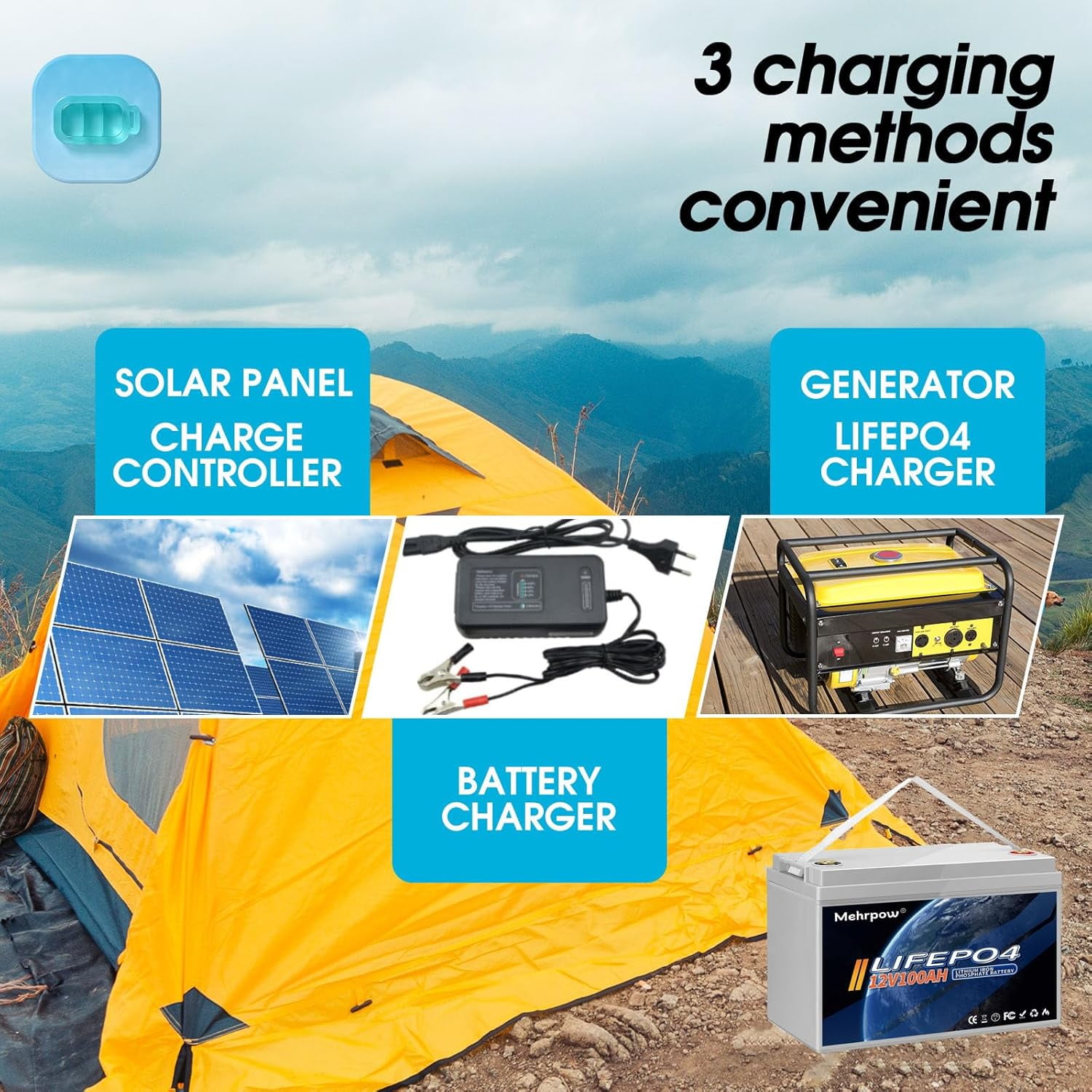 Mehrpow 12V 100Ah Bluetooth LiFePO4 Battery, 100Ah Lithium Battery with 100A BMS, 12V Lithium Batteries 15000+ Cycles at 100% DOD, Perfect for RV, Camping, Solar Panel System, Marine, Trolling Motor