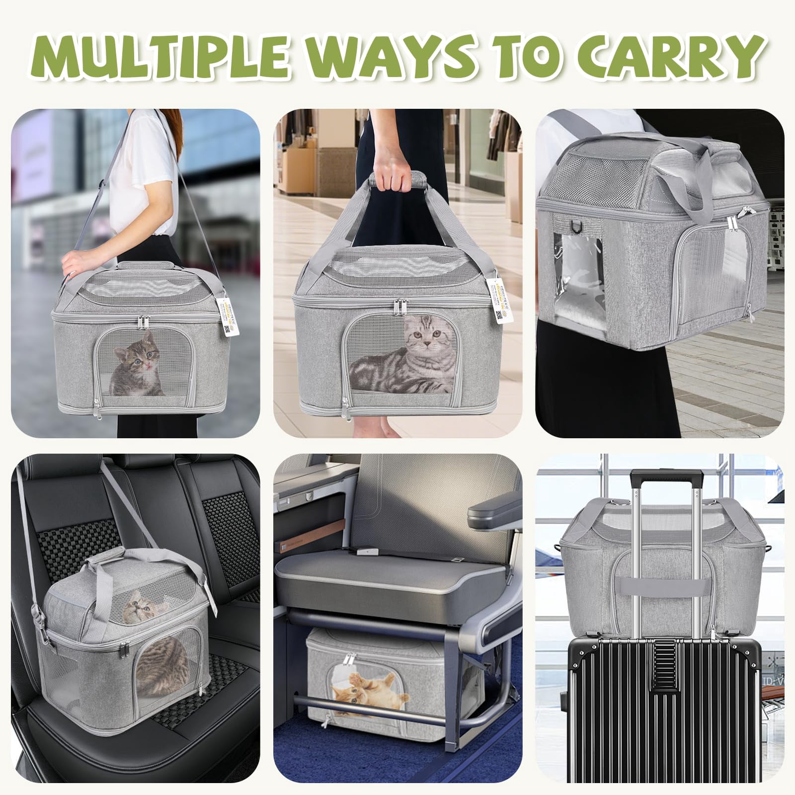 NexTone Premium Cat Carrier for Pets Up to 20 Lbs, Cat Travel Bag Soft-Sided Backpack Pet Carriers with Padded Shoulder Strap, Dog Carrier for Small Dogs Puppy Carry Airline Approved, Gray