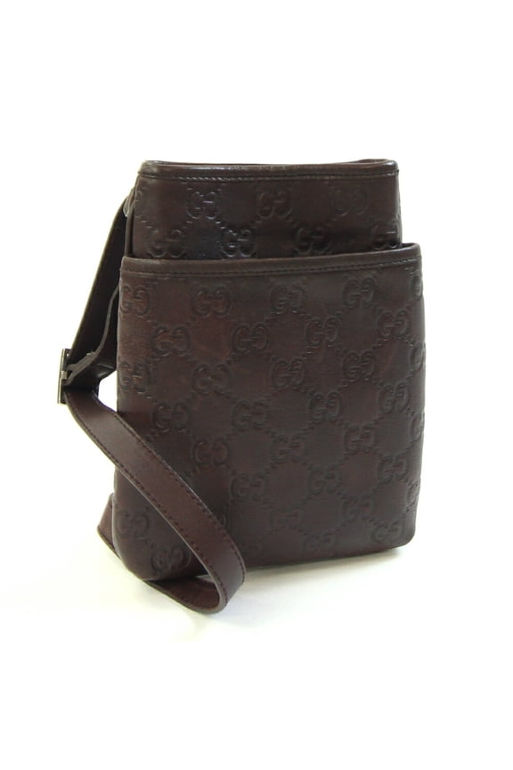 Pre-Owned Gucci Shoulder Bag Guccissima 141863 Dark Brown Leather Pochette Crossbody... (Good)