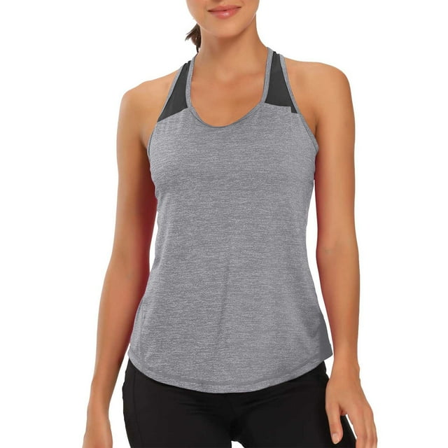 Mgmyaa Women's Summer Workout Tops Sleeveless Racerback Spliced Mesh Athletic Tank Top Running Gym Yoga Shirts