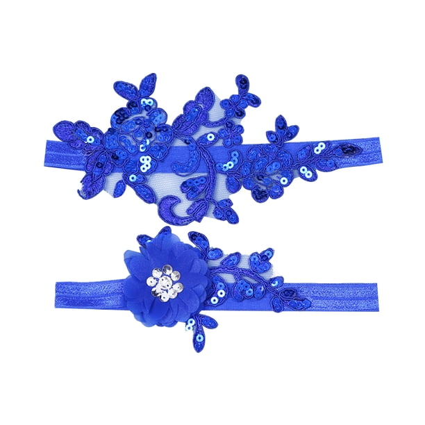 1 par de ligas de encaje azul para novia, decoración para el pie, para boda, novia, anillo para el muslo, banda floral sexy para la pierna, adornos de lentejuelas, accesorio