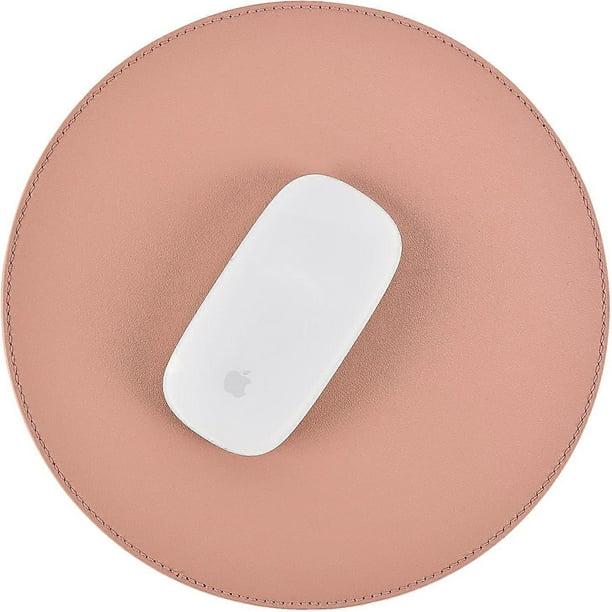 Circle Mouse pad, Leather Mouse Pad with Non-Slip Rubber Base and Stitched Edge, Travel Mousepad