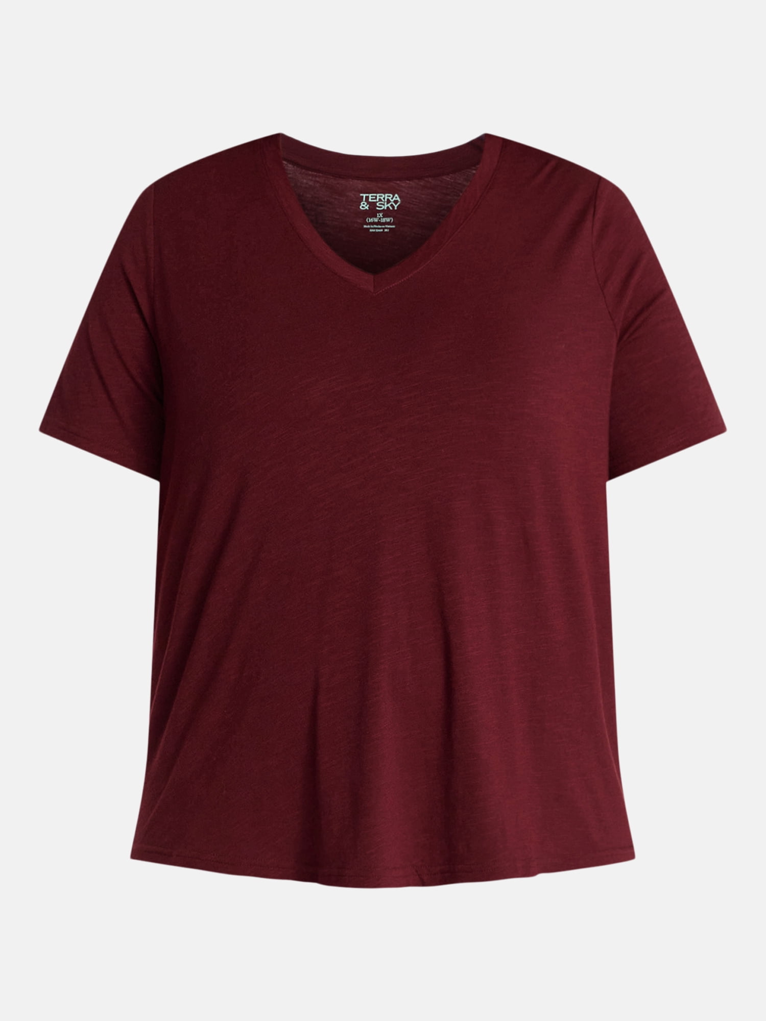 Terra & Sky Women's Plus Size V-Neck Tee with Short Sleeves, Sizes 0X-5X