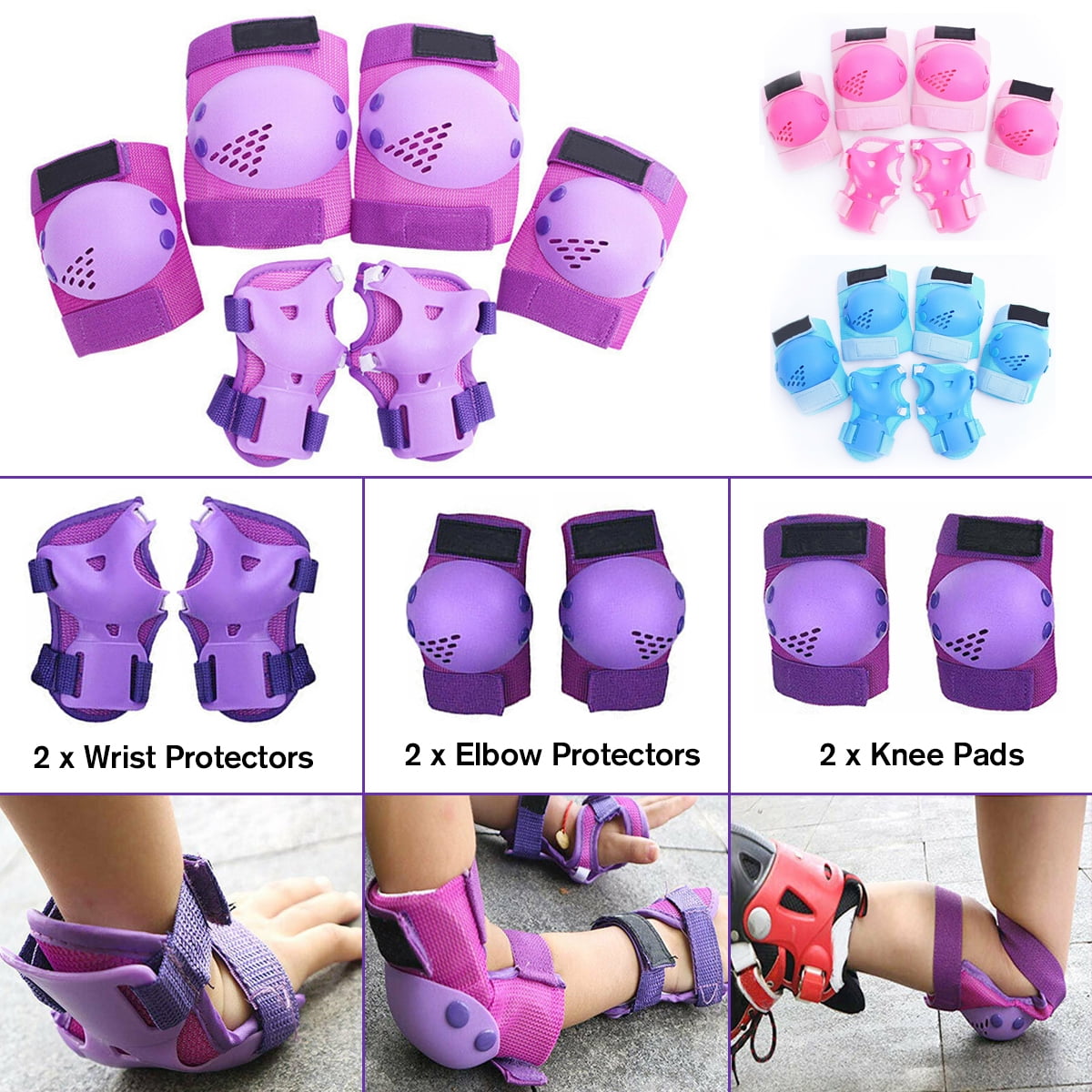 6 pcs Kids Knee Pads Elbow Pads Wrist Guards Scooter Skateboard Bike