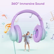 Mpow Kids Headphones with Microphone, 85/94dB Safe Volume Limit, over Ear Headphones for School Travel, Taro Purple & Mint Green