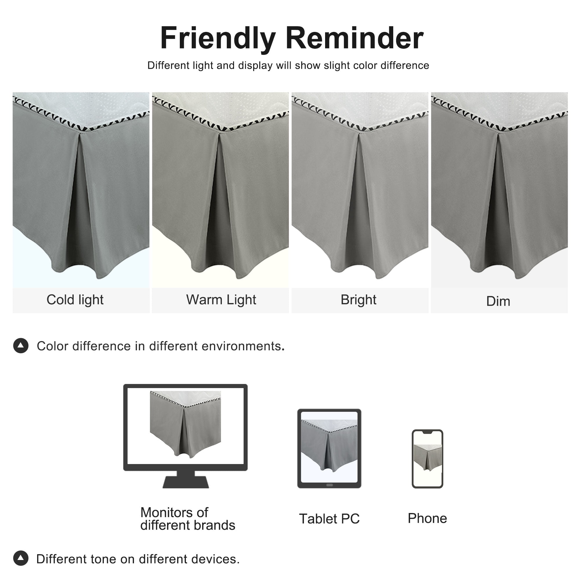 Unique Bargains Solid Pleated Ruffle Bed Skirt 14" Drop Queen Gray