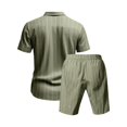 thumbnail image 5 of Ceisia Men's Linen Blend Striped 2 Piece Outfit Short Sleeve Button Down Shirt And Casual Shorts Set Army Green XL Gift, 5 of 9
