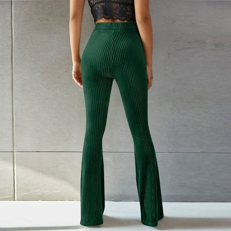 Wholesale Dark Green Velour Flared Trousers