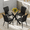 Table+4 Black chairs-Style 3, variant on LUFTUT 39" Round Dining Table , Clear Tempered Glass Kitchen Table, Black X-Leg Metal Base, Modern Circle Leisure Table for 4