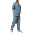 thumbnail image 4 of INSPIRE CHIC Men's 2 Pieces Long Sleeve Solid Color Button Down Casual Pajamas Set L Gray Blue, 4 of 5
