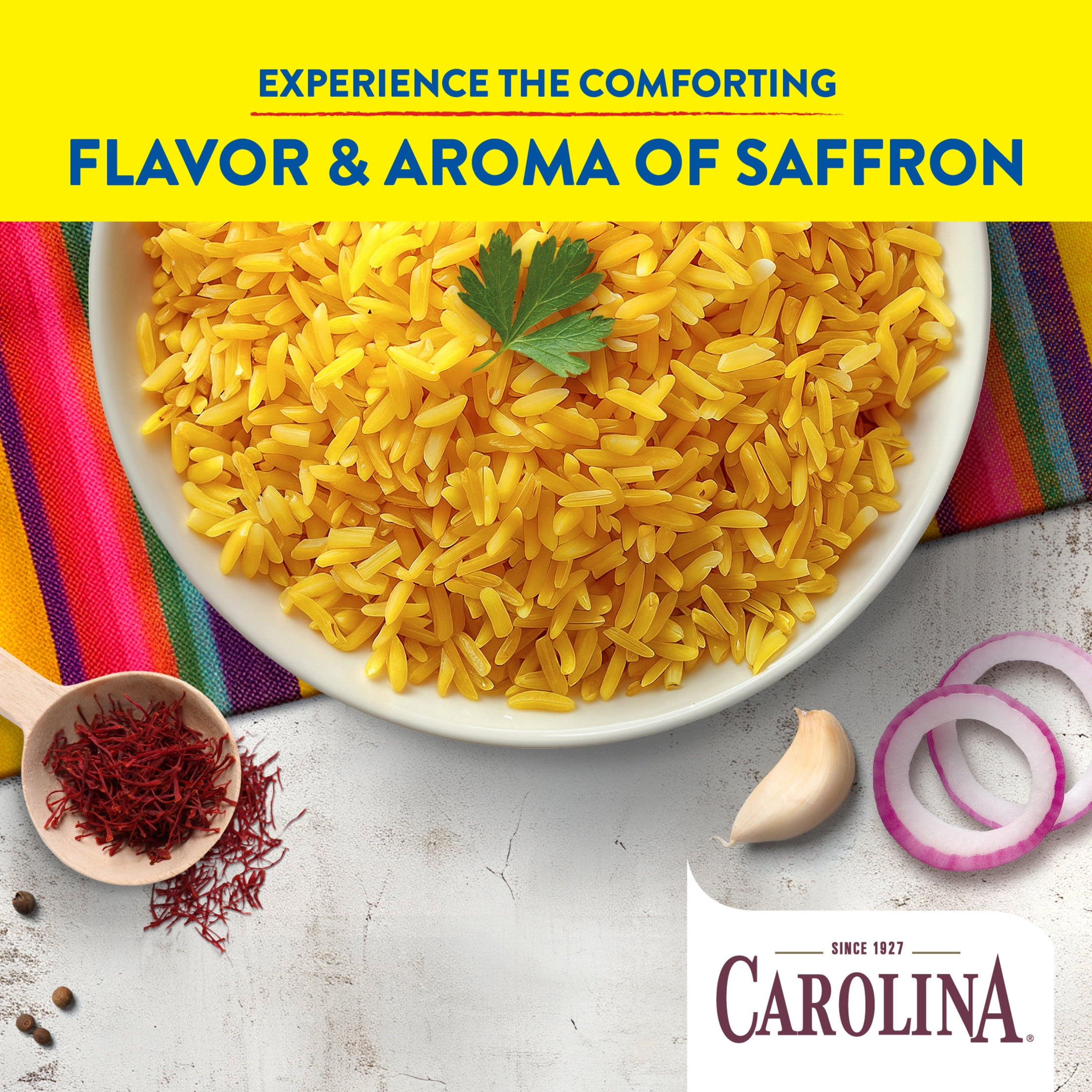 (3 pack) Carolina Seasoned Saffron Yellow Rice, Seasoned Long-Grain Rice with Spices, Gluten Free, 5 oz Bag
