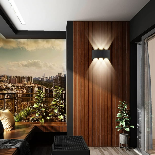 Luz de pared exterior impermeable moderna 6W aplique de pared de porche negro mate puerta de jardín camino de jardín blanco cálido IP65 3000K