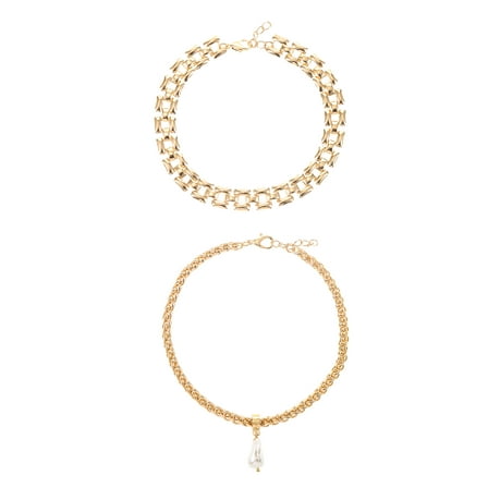 Time and Tru Goldtone Anklet Set, Simulated Pearl Charm, 2 Pieces