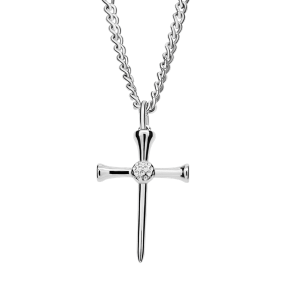 Men's Golf Cross Necklace ‚Stainless Steel Christian Jewelry with Philippians 4:13 Scripture by Shields of Strength by Shields of Strength