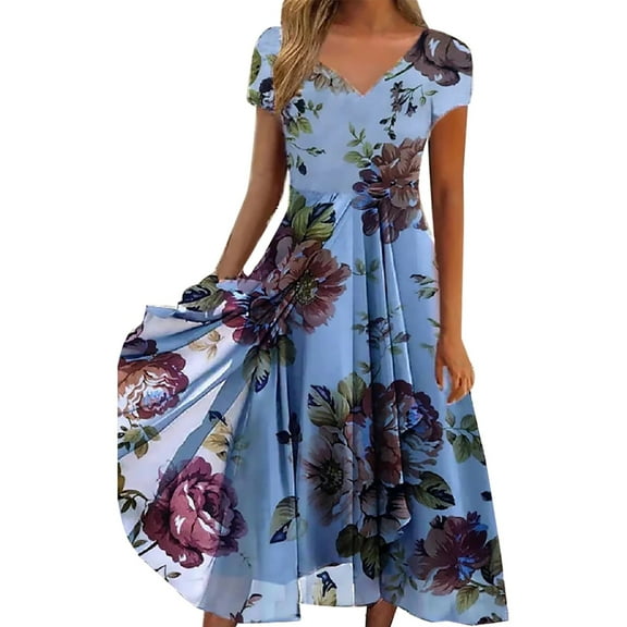 Larisalt Formal Dresses For Women,Women Casual Dresses Vintage Tea Party Dress A-Line Summer Dress Sky Blue,L