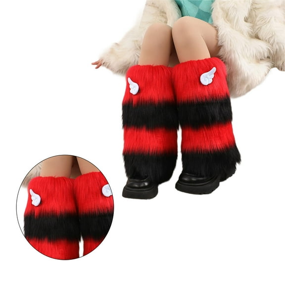 Women Girls Japanese Plush Leg Warmer Sock Winter Warm Cute Wing Fuzzy Boot Cuffs Leg Cover