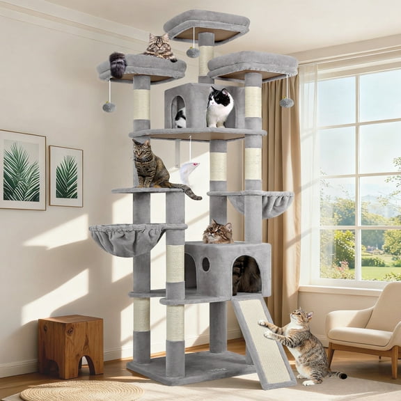 Globlazer Giant Cat Tree, 83 inch Cat Tree for Indoor Cats Large Adult, XXL Cat Tower with 8 Scratching Posts for 20lb  Heavy Duty Large Adult Cats, Light Gray