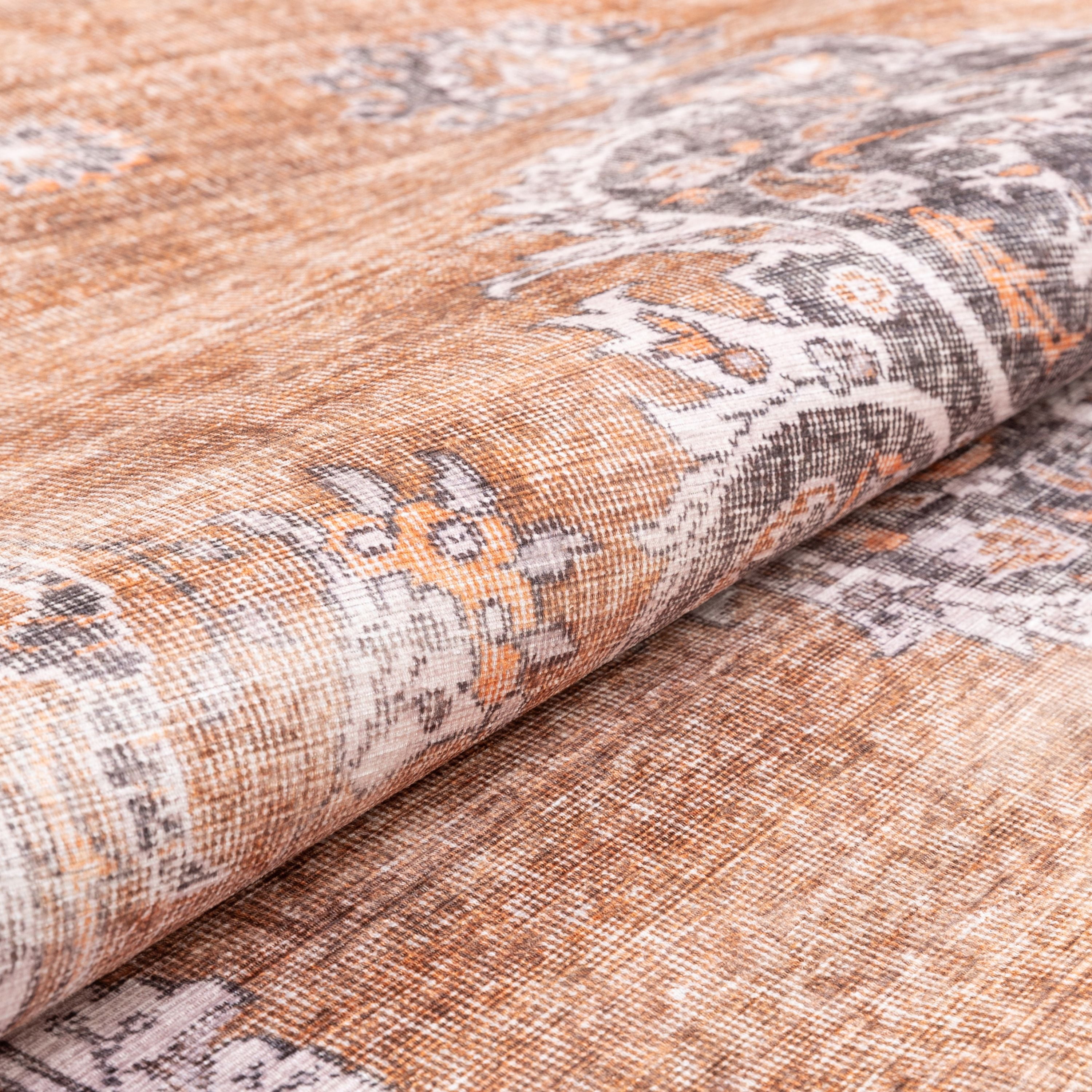 Well Woven Machine Washable Nile Tarifa Vintage Bohemian Medallion Floral Border Rust 5' x 7' Area Rug