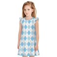 thumbnail image 1 of Fotbe Blue and White Squares Vestido de Dormir para Niñas de 3 a 10 Años, Mangas Cortas, Estilo Princesa, Pijama Camisón con Mangas Voladas-Medium, 1 of 6