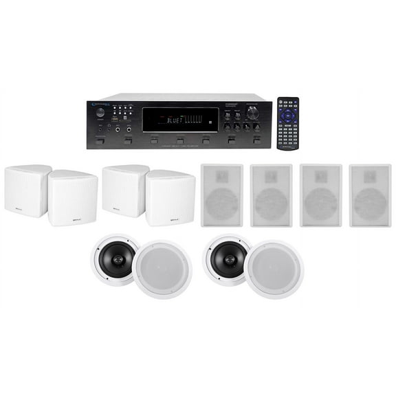 Technical Pro 6-Zone Home Theater Receiver White Cube Wall 8" Ceiling Speakers