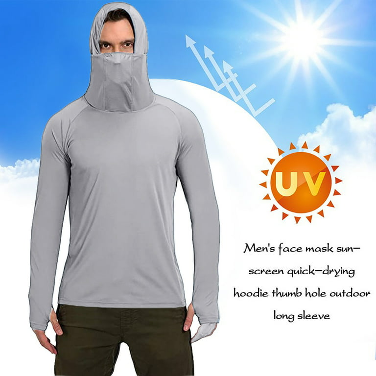 Outfmvch Hoodies for Men Summer Face Mask Sunscreen Fishing Thumb Hole Hoodie Quick Dry Womens Tops Mens Sweaters Grey, Men's, Size: XL, Gray