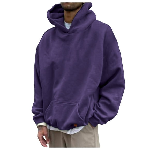 MSJUHEG Mens Hoodies Hoodies Hoodie Round Neckline Long Sleeve Pullover Mens Autumn And Winter Casual Loose Solid Hooded Sweater Top Hoodies For Men Hoodies For Guys Purple 3Xl